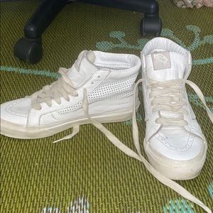 Vans white leather perforated high tops